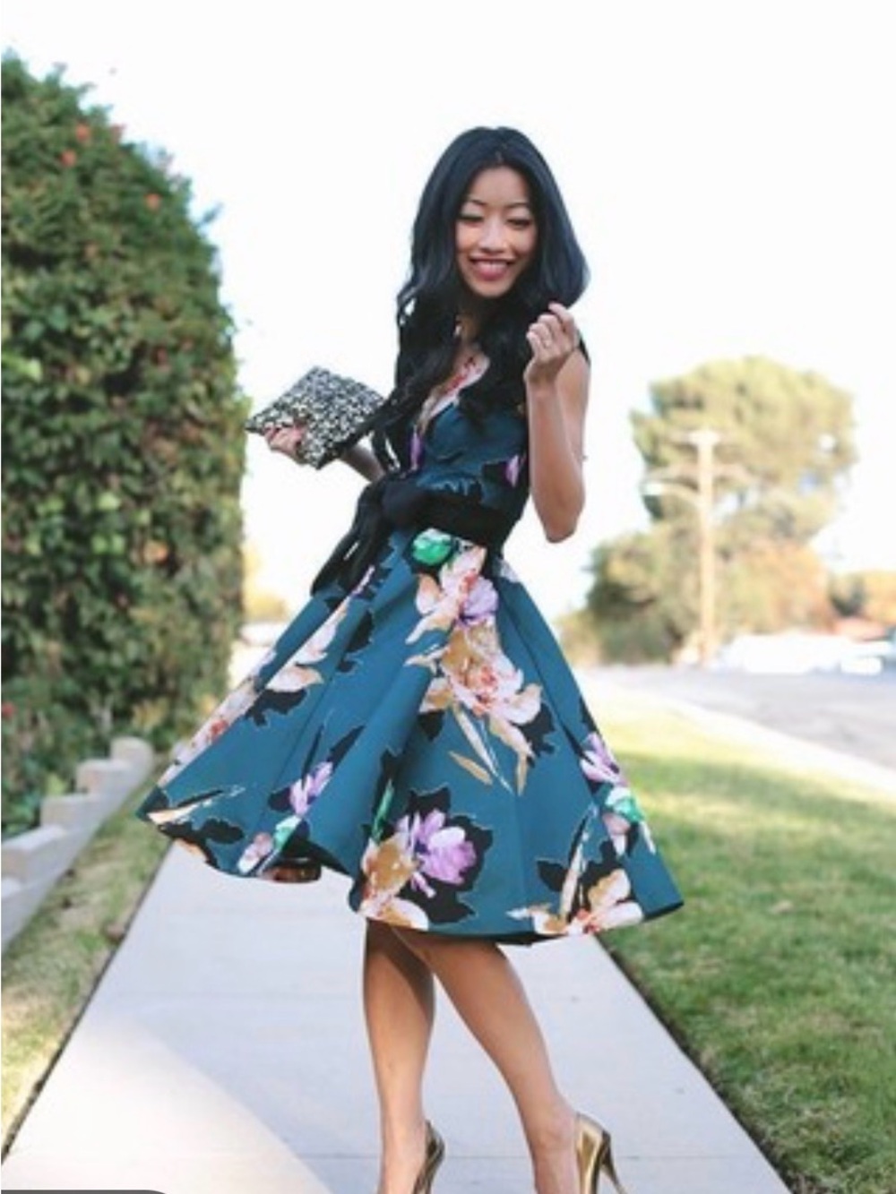 Moulinette Soeurs Teal Lace Dress with wide skirt bottom
